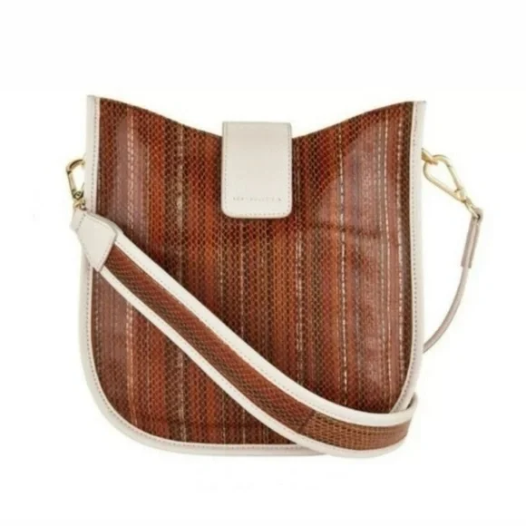Brown and Cream Crossbody Bag with Wooden Body - Picture 6 of 6